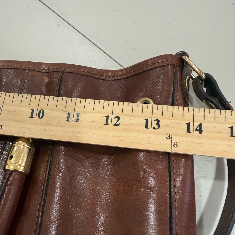 Valentina Brown Leather Drawstring Shoulder Bag with Gold Hardware - Picture 10 of 12